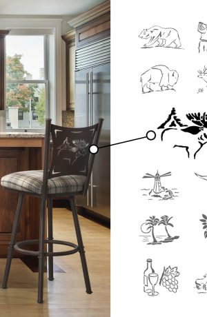 Trica's Creation Collection Swivel Bar Stool with Unique Laser Cut Back with Themed Choices