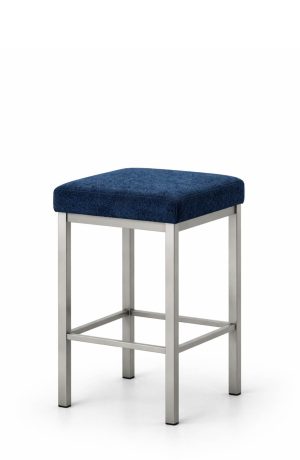 Trica's Day Modern Silver Backless Bar Stool with Blue Fabric