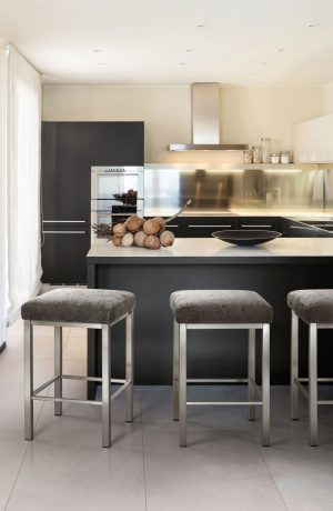 Trica's Day Square Backless Stool with Seat Cushion in Shiny Brushed Steel finish