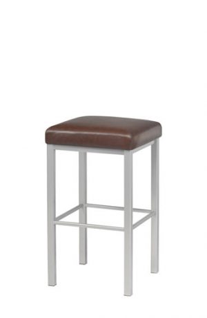 Trica Day Backless Stool with Silver Metal Legs and Upholstered Seat