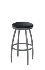 Trica's Henry Backless Swivel Bar Stool in Gray Metal and Black Seat Cushion