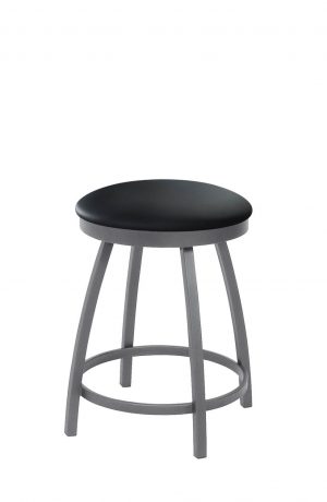 Trica's Henry Backless Swivel Vanity Stool in Anthracite Gray Metal and Black Vinyl