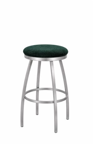 Trica's Henry Silver Swivel Bar Stool with Green Fabric