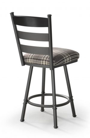 Trica's Louis Swivel Bar Stool with Ladder Back Design, Plaid Seat Cushion and Dark Metal Frame