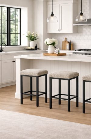 Trica's Modern Square Backless Bar Stools in Transitional Kitchen