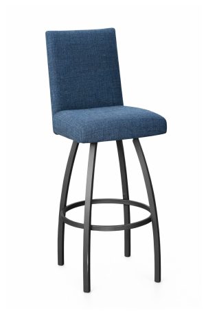 Trica's Nicholas Blue and Black Swivel Bar Stool with Back