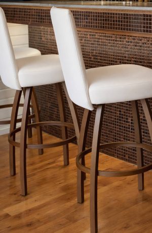 Trica's Nicholas Modern Upholstered Brown Swivel Counter Stools at the Kitchen Island