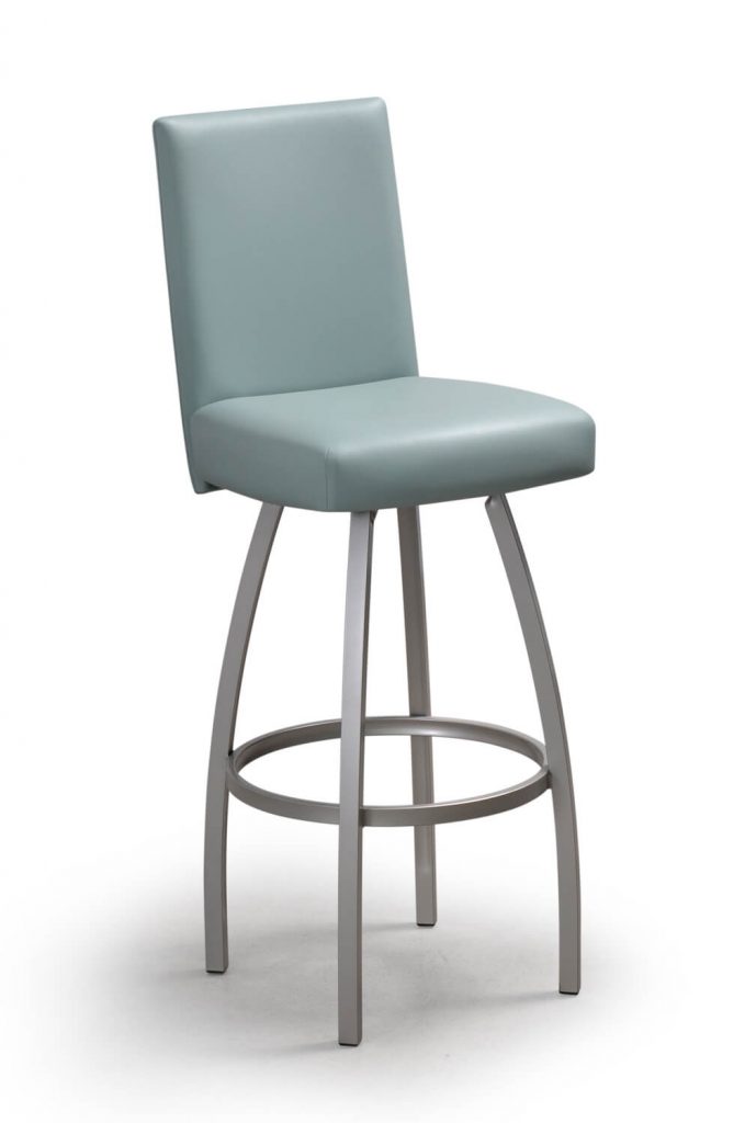 Trica's Nicholas Swivel Bar Stool in Silver Metal Finish and Seaspray Green Upholstered Seat and Back