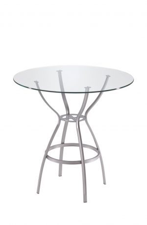 Trica's Rome Counter Height Table in Silver Metal and Round Glass