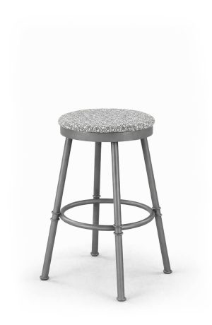 Trica's Sal Backless Silver Swivel Bar Stool with Gray Seat Cushion