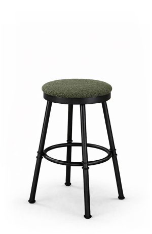 Trica's Sal Black Backless Swivel Bar Stool with Green Fabric