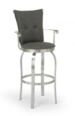 Trica's Tuscany 2 Swivel Bar Stool with Arms and Upholstered Seat and Back with Button Tufted - in Brushed Steel