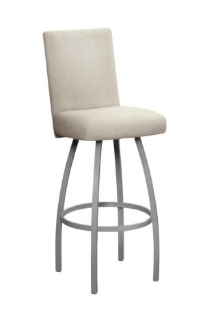 Trica's Nicholas Silver Swivel Metal Bar Stool with Light Tan Back Cushion