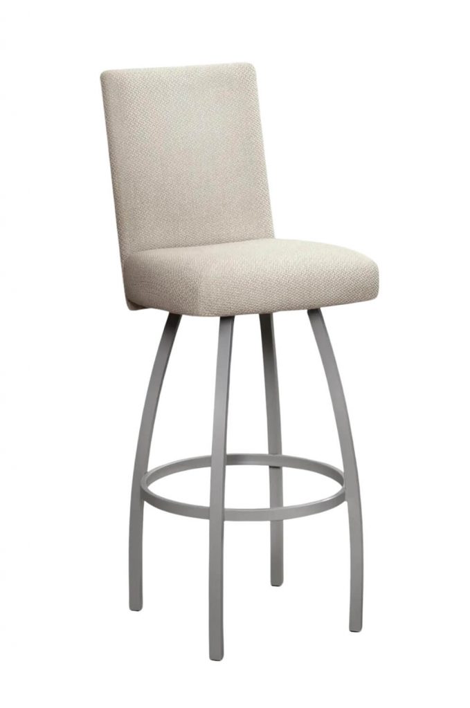 Trica's Nicholas Silver Swivel Metal Bar Stool with Light Tan Back Cushion