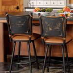 Trica's Creation Collection 2 Swivel Barstools with Arms and Fisherman and Duck Laser Back Designs