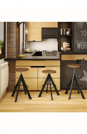 Amisco Uplift Screw Stool with Wood Seat and Metal Frame