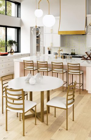 Wesley Allen's Benton Gold Modern Bar Stools in White Gold Kitchen