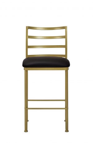 Wesley Allen's Benton Modern Gold Bar Stool with Ladder Back and Black Seat Vinyl - Front View
