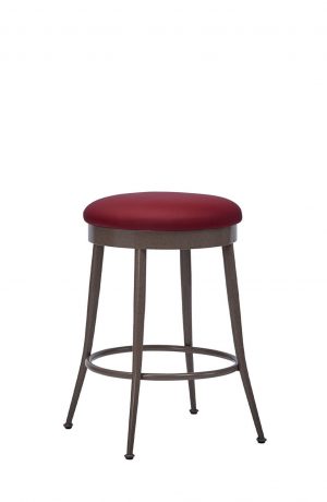 Wesley Allen's Cassia Mocha Grey Modern Backless Swivel Bar Stool with Red Seat Cushion