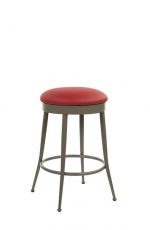 Wesley Allen's Cassia Swivel Backless Bar Stool in Grey Metal Finish and Red Seat Cushion