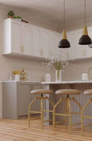 Wesley Allen's Dodge Backless Bar Stool in Modern Kitchen Design