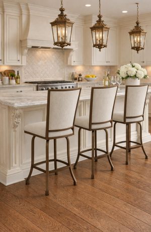 Wesley Allen's Morrison Classic Swivel Bar Stools with Back in Classic Kitchen