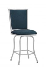 Wesley Allen's Morrison Light Silver Metal Bar Stool and Blue Seat and Back Fabric