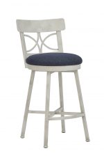 Wesley Allen's Sausalito Swivel Ivory Bar Stool in Blue Seat Cushion