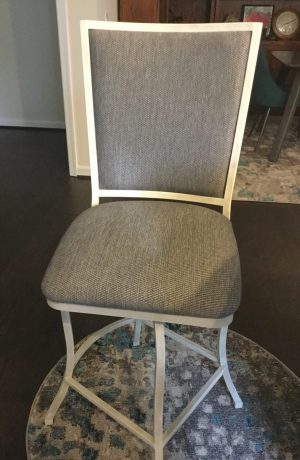 Wesley Allen's Upholstered Swivel Bar Stool with Back in Gray Cushion and Ivory Metal Frame