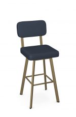 Amisco's Brixton Gold Metal Bar Stool with Blue Seat and Back Cushion