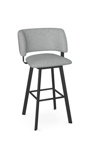 Amisco's Easton Black Metal Swivel Bar Stool with Blue Fabric