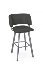 Amisco's Easton Silver Metal Bar Stool with Charcoal Gray Seat and Back Cushion