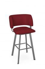 Amisco's Easton Silver Metal Bar Stool with Red Seat and Back Cushion