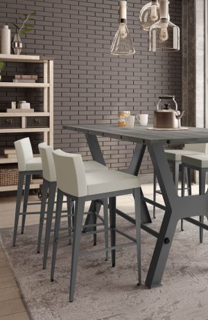 Amisco's Ethan Bar Stools with Low, Upholstered Back and Seat in Transitional Chic Dining Room