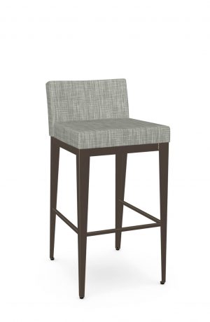 Amisco's Ethan Bronze Bar Stool with Low Back in Patterned Gray Fabric
