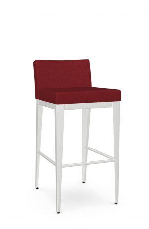 Amisco's Ethan White Modern Bar Stool with Low Back in Red Fabric