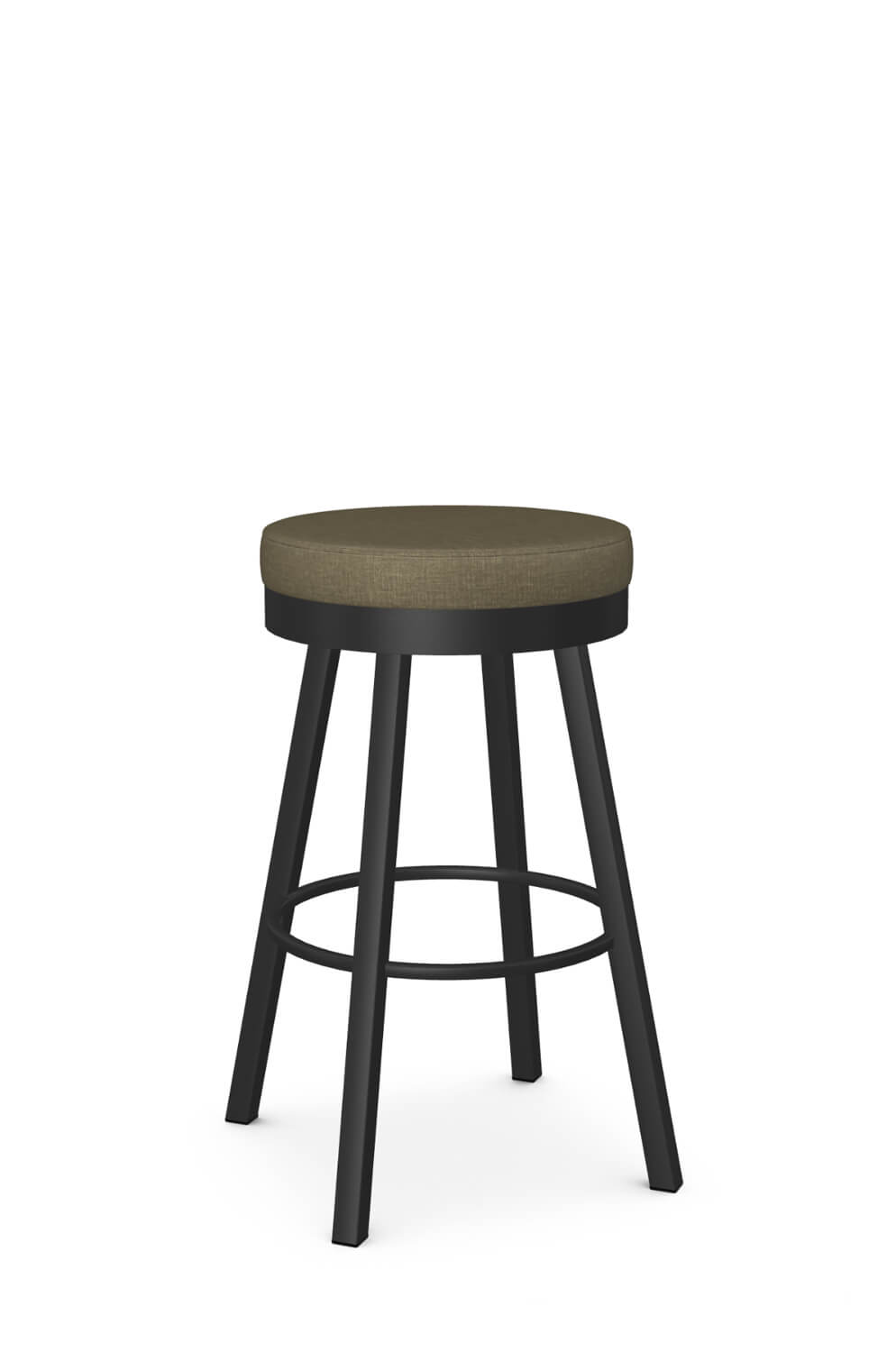 Amisco's Rudy Backless Black Swivel Bar Stool with Brown Seat Fabric