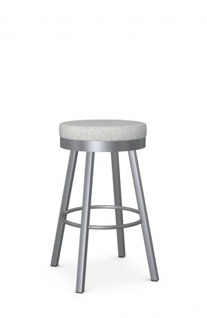 Amisco's Rudy Backless Silver Swivel Bar Stool with Gray Seat Fabric