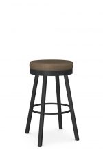 Amisco's Rudy Backless Swivel Bar Stool in Black Metal Base and Brown Seat Cushion