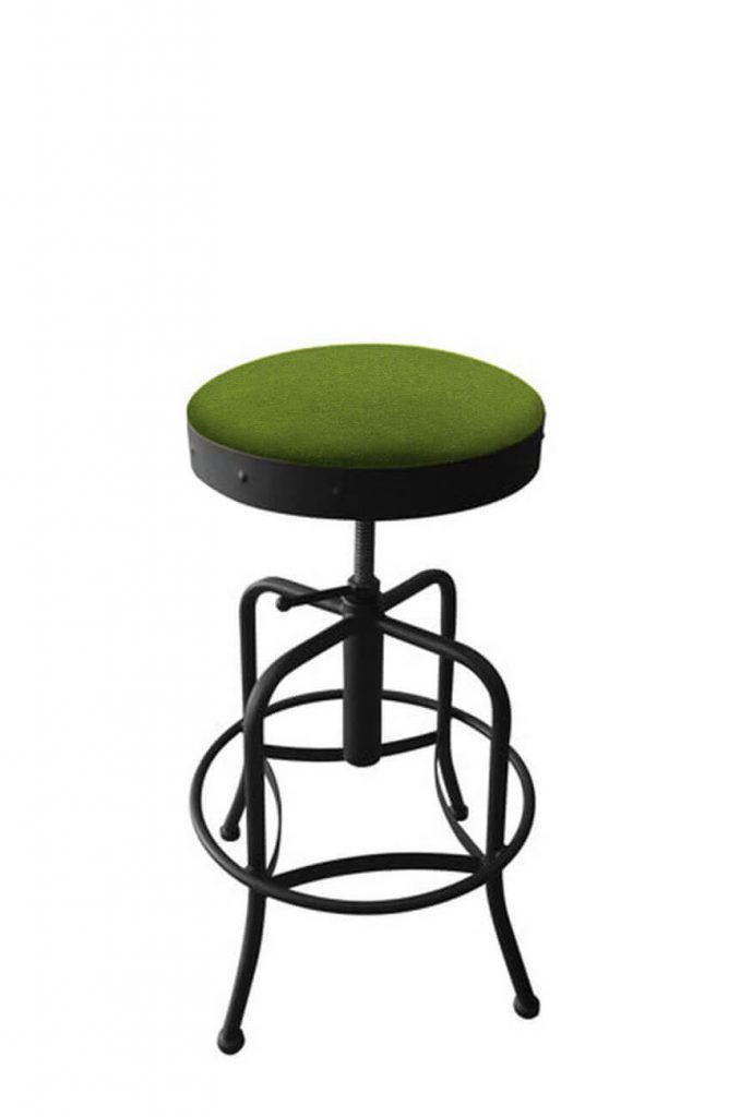 Holland's 910 Black Backless Adjustable Bar Stool in Green Fabric