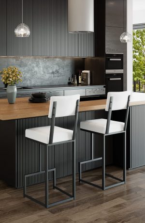 Wesley Allen's Dumas Black and White Modern Bar Stool in Black Modern Kitchen