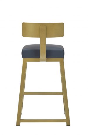 Wesley Allen's Pismo Modern Gold Bar Stool with Low Back and Blue Vinyl Cushion - Back View
