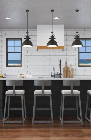Wesley Allen's Pismo Modern Silver Counter Stool with Low Back - in Modern Beach White Kitchen