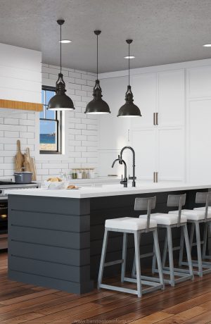 Wesley Allen's Pismo Modern Silver Counter Stool with Low Back and Sled Base - in Modern Beach White Kitchen