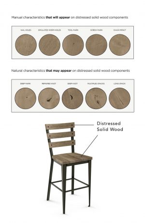 Amisco's Dexter Bar Stool with Distressed Solid Wood Back and Seat