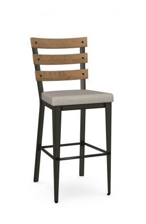 Amisco's Dexter Industrial Stationary Bar Stool with Wood Back, Seat Cushion, and Metal Frame