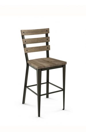Amisco Dexter Stationary Stool with Wood Seat and Wood Slat Backrest