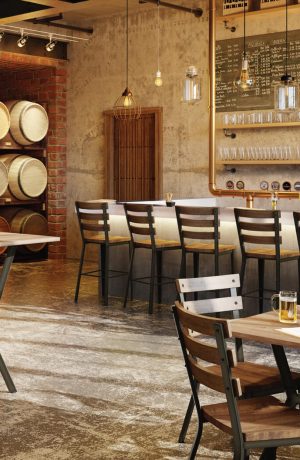 Amisco Dexter Stool with Metal Frame and Wood Seat in Urban Bar