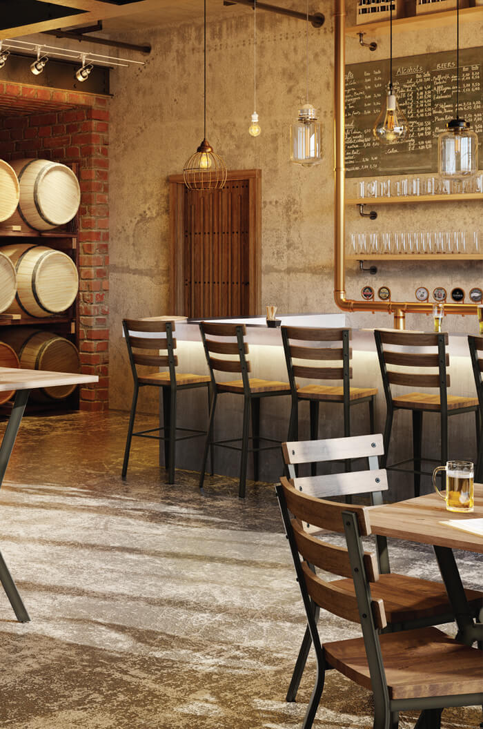 Amisco Dexter Stool with Metal Frame and Wood Seat in Urban Bar