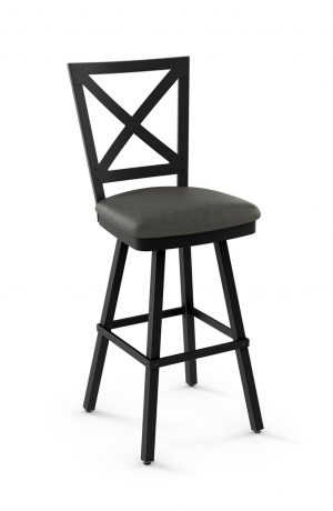 Amisco's Ken Swivel Metal Bar Stool with Cross Back Design and Square Seat Cushion